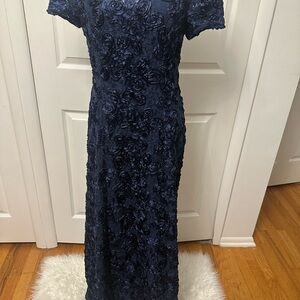 Alex Evenings Navy Floral Maxi Dress